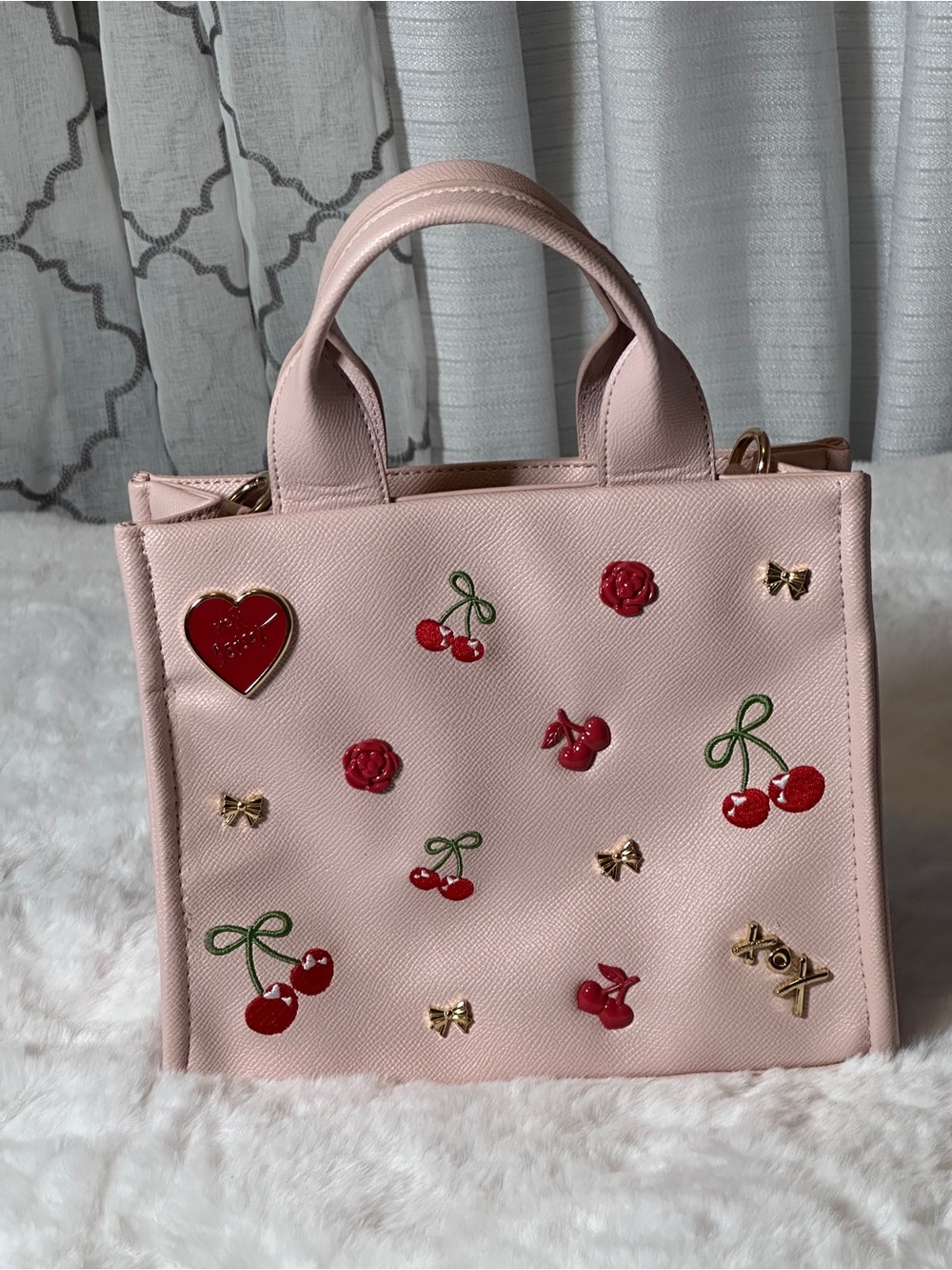 Betsey Johnson XO Nora Tote Pink Cherry Embellished Mini Tote